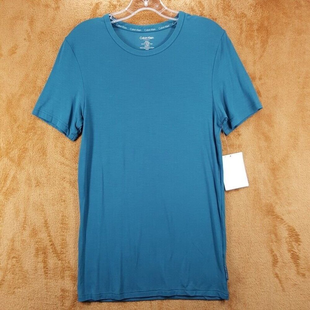 CALVIN KLEIN Sleepwear Mens Small Blue Pullover Crew Short Sleeve Tee Ultra Soft